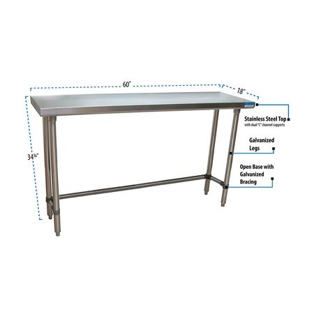 Bk Resources Stainless Steel Work Table Flat Top With Open Base 60"Wx18"D VTTOB-1860